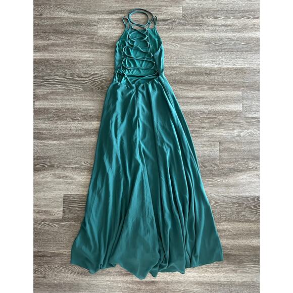 Lulus Strappy To Be Here Forest Green Lace-Up Maxi Dress Size Medium Formal Gown - Picture 6 of 16